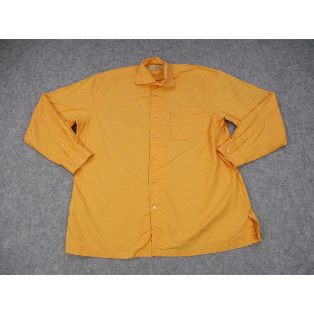Tommy Bahama Shirt Mens XL Orange Flower Embroidered Button Up Long Sleeve